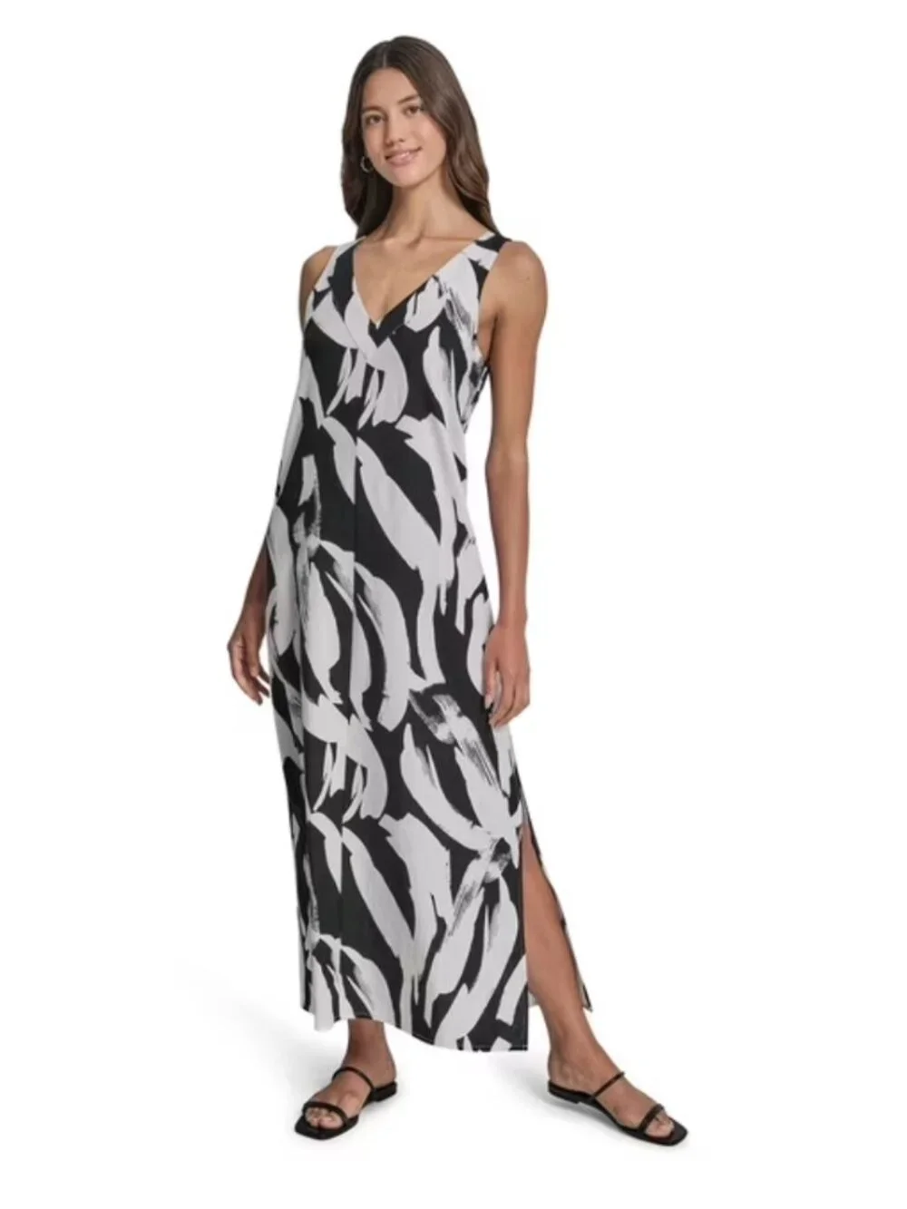 dkny dresses for women by Donna Karan Knit Round Neck Short Ruched Sleeve Tie Waist Midi Dress Invisible zip closure Dresses | Dkny Womens Linen